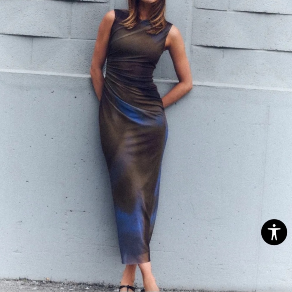 Zara Draped Tulle Dress maxi Women Small